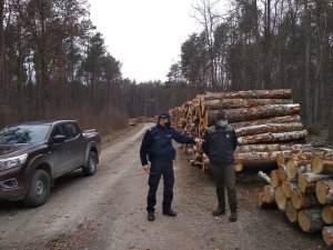 Policjant i strażnik leśny podczas wspólnych działań